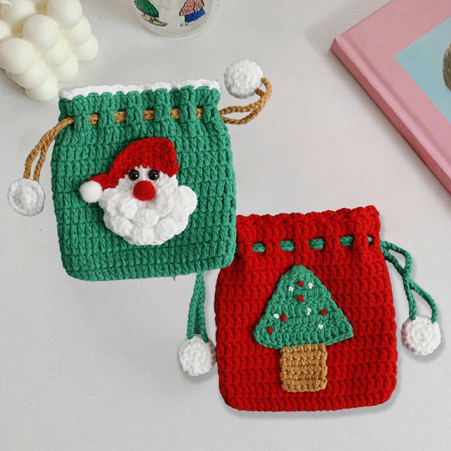 Ganfancp Día de Navidad Manzanas Bolsa Dulce Handiwork Tejedor Bolsa de Lana de Ganchillo Bolsa de Cordón Mini Bolsillo de Almacenamiento Ofertas Del Día 1* Bolsillo con Cordón