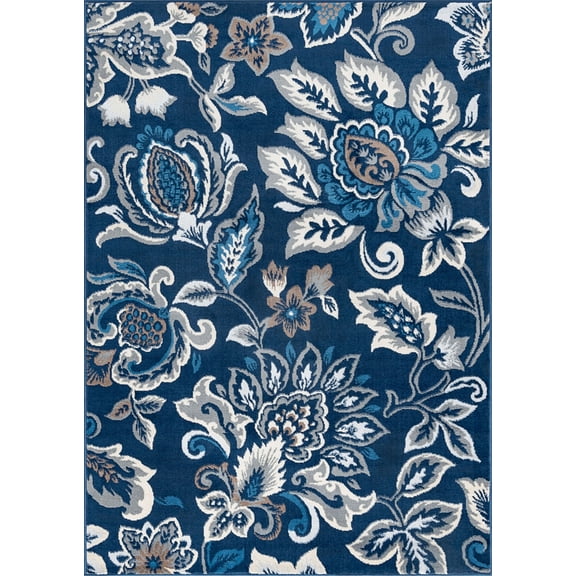 Tayse Madison Area Rug MDN4207 Traditional Dark Blue Bulbs Petals 7' 6" x 9' 10" Rectangle