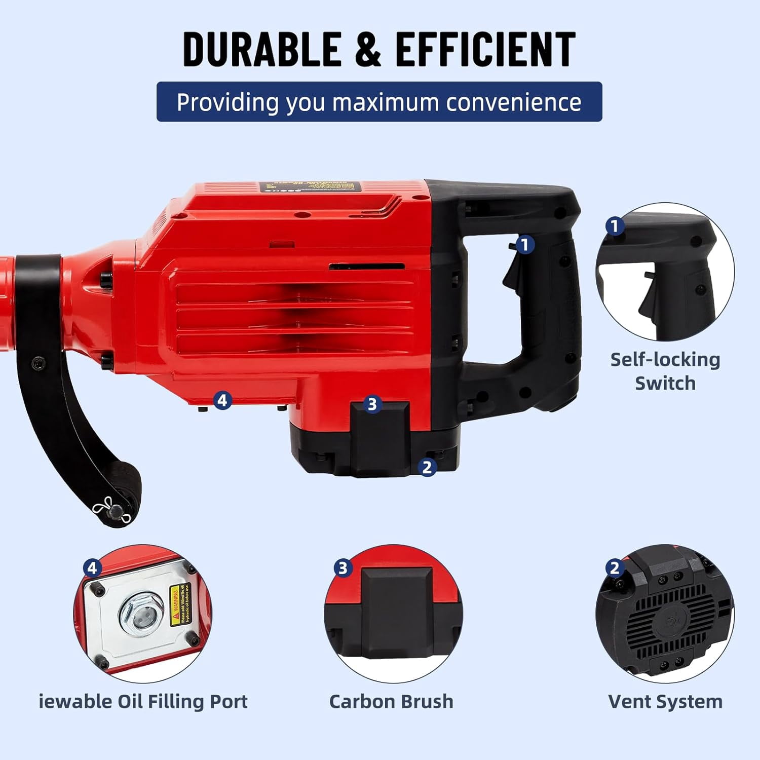 Demolition Hammer, Heavy Duty 3600W Electric Jackhammer, 1800 BPM Concrete Breaker 2pcs Chisels Bit Chipping W/Case, Gloves