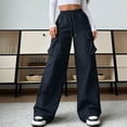 thumbnail image 3 of Hngshg Plus Size Cargo Pants for Women Drawstring Elastic Waist Solid Color Trendy Multi Pants Outdoors Wide Leg Pants with Pockets, 3 of 7