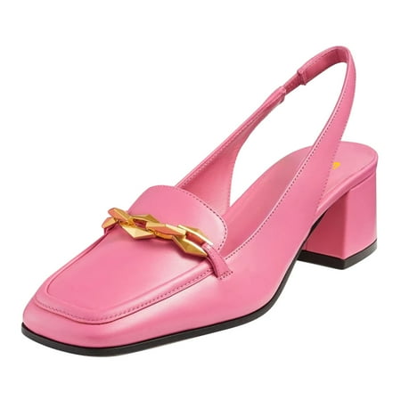 FSJ Women Elegant Closed Square Toe Chunky Low Heels Slingback Pumps Slip On Loafers Ladies Office Business Shoes Size 6.5 Deep Pink