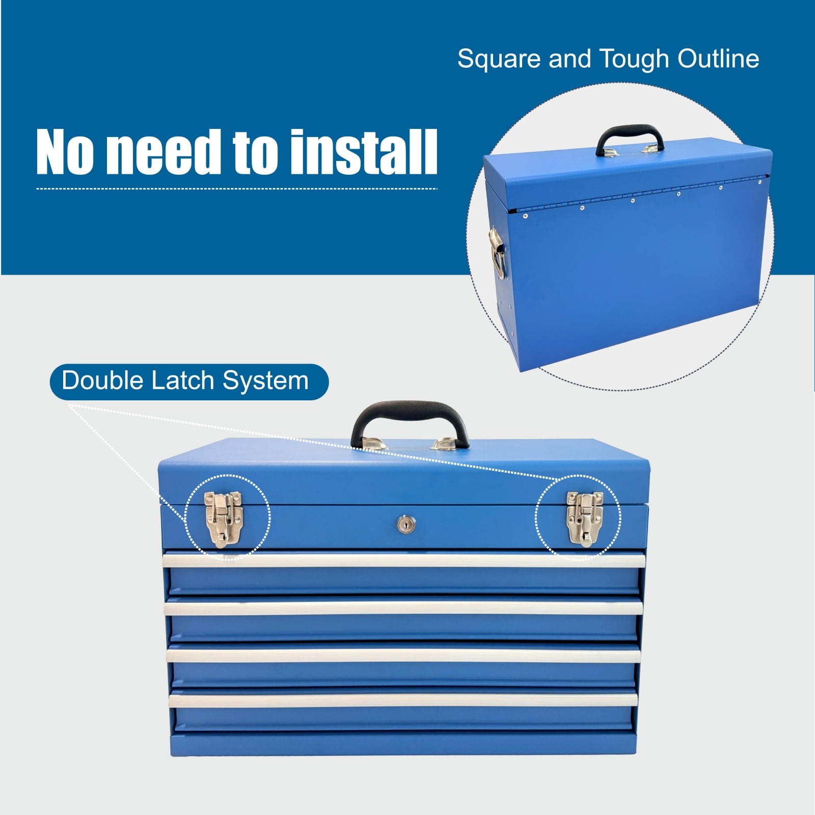 Deiokin 21" Heavy Duty Metal Tool Box, 4-Drawer Portable Tool Chest with Ball Bearing Slides & Auto-Locking System