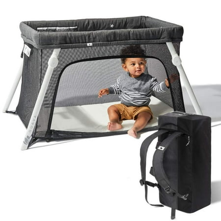 Lotus Travel Crib - Backpack Portable, Lightweight, Easy to Pack Play-Yard with Comfortable Mattress - Certified Baby