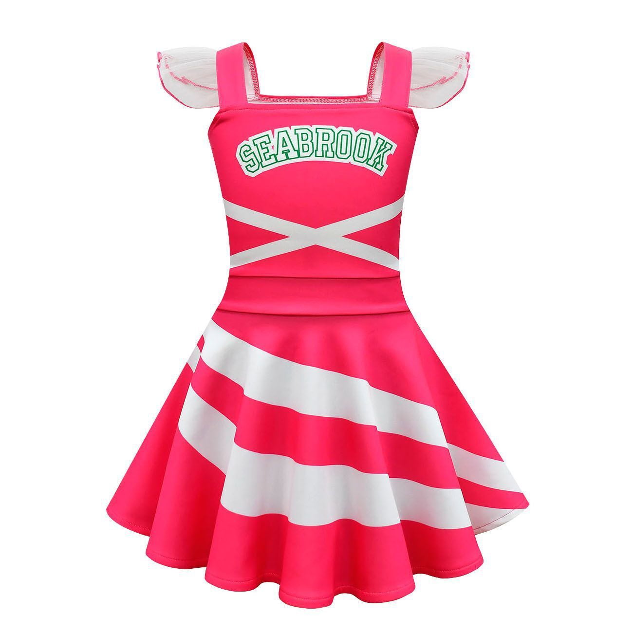 Girls Zombie Cheerleader Costume Dress Halloween Flutter Sleeve