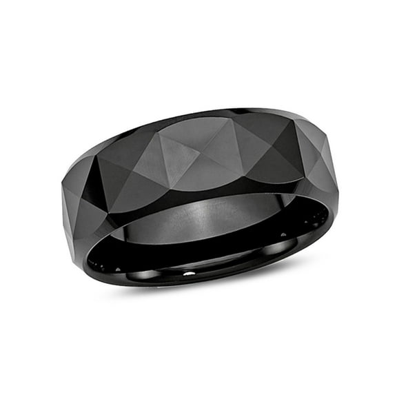 Gem & Harmony Mens Chisel 8mm Faceted Black Ceramic Wedding Band Ring for Men