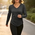 thumbnail image 5 of AherBiu Long Sleeve Tops for Women V Neck Curved Hem Athletic Tshirt Stretch Comfy Fitted Tunic Top Undershirt, 5 of 7