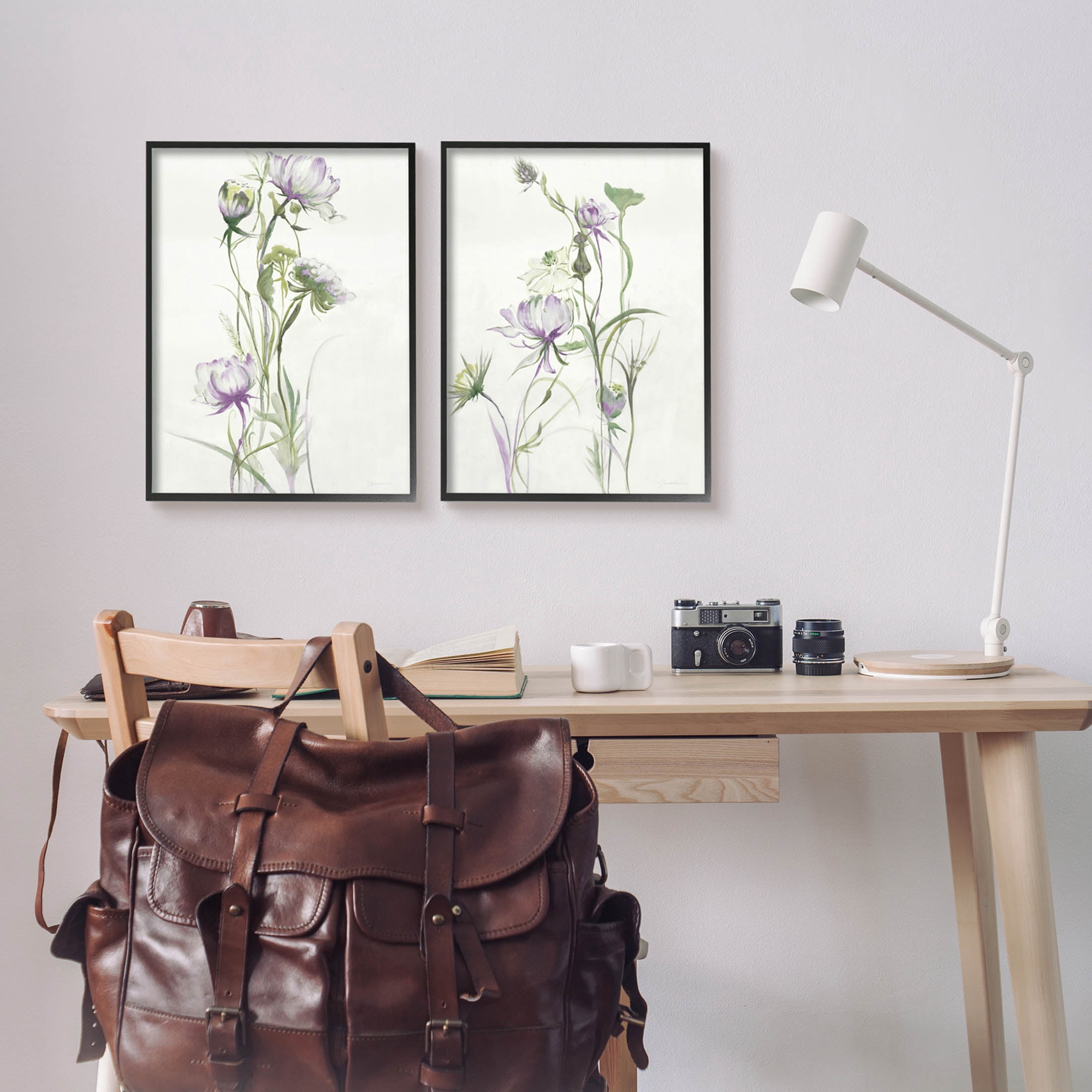 Stupell Industries Traditional Flower Stem Blossoms Graphic Art Black Framed Art Print Wall Art, Set of 2, Design by Liz Jardine