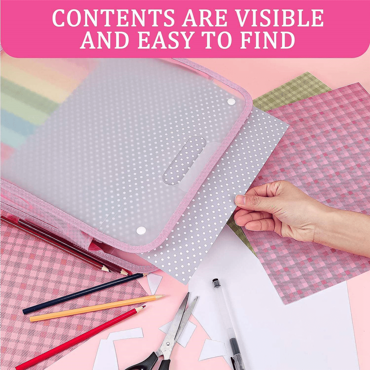 5 Pack Scrapbook Paper Organizer, Pink Expanding Paper , Portable Scrapbook Paper Storage with Button Closure