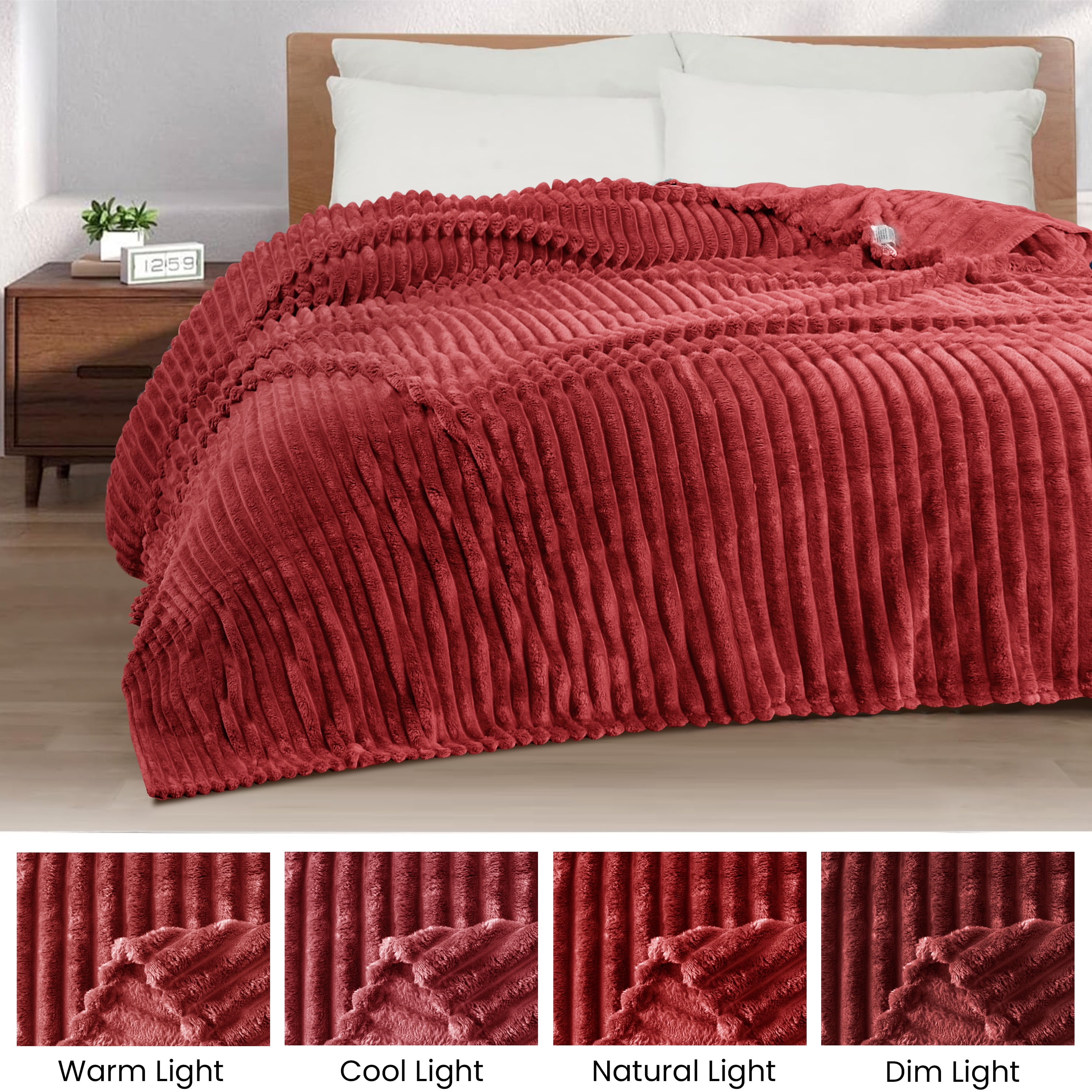 Fleece Blanket Queen Size 90" x 100" - 400GSM Oversized Soft Throw Blanket, Lightweight with Stripes Design Winter Blanket for Bed Sofa Couch