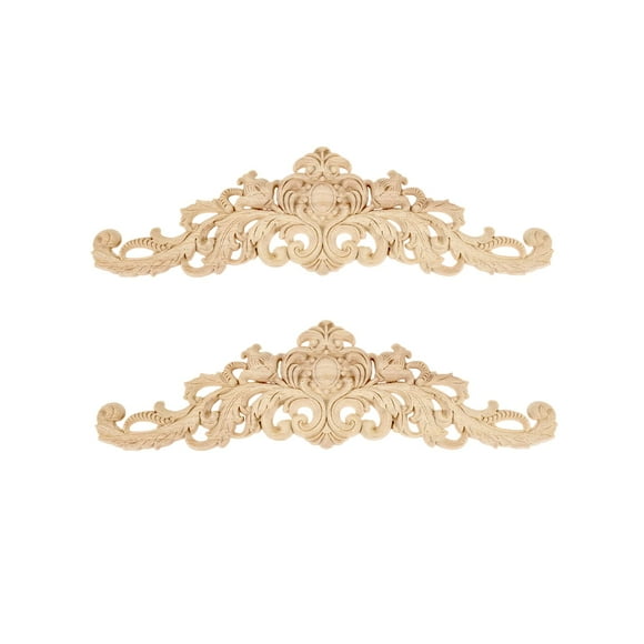 MUXSAM Long Wood Carved Appliques Onlays, 2-Pack Unpainted Decorative Corner Carving Decals Set for Wall Door Cabinet Mirror Closet Wardrobe Dresser Mantel Staircase DIY Project, 40x11cm/15.75"x4.33"
