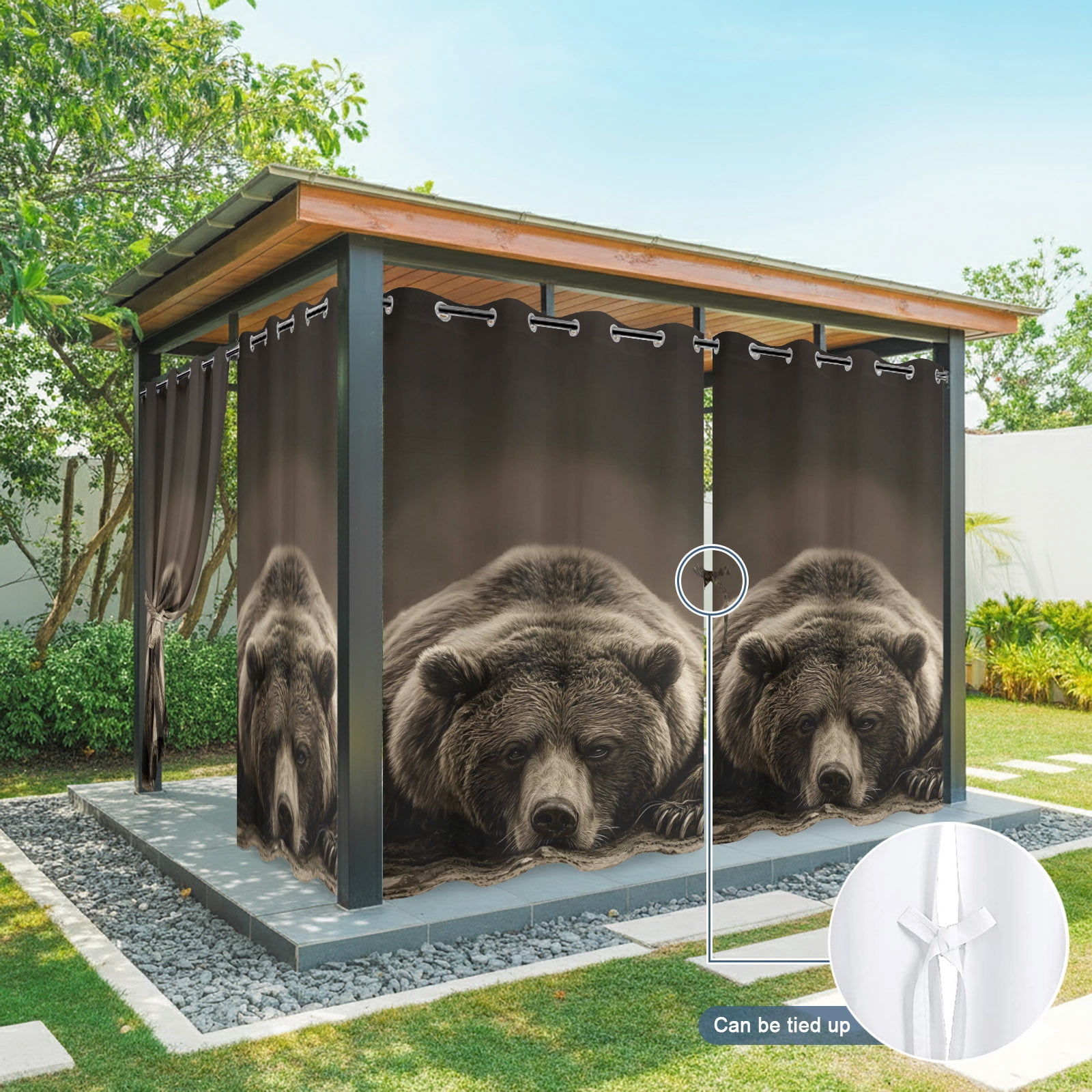 Brown Bear Outdoor Curtains for Patio, Forest Wildlife Animal Rustic Sunshade Privacy Drapes Grommet Waterproof Outside Curtains for Porch/Cabana/Balcony 54"x 108", 1 Panel