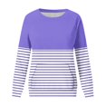 thumbnail image 4 of Cmfcve Sweatshirt for Women Striped Contrast Casual Tunic Tops Crew Neck Long Sleeve Pocket Loose Pullover, 4 of 6