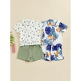 thumbnail image 3 of Cenuakty Toddler Boy Summer Shorts Set Tropical Print Lapel Neck Single Breasted Shorts Sleeve Tops Solid Color Shorts Outfit, 3 of 9