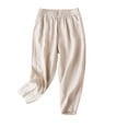thumbnail image 2 of Dazajoo Straight Leg Elastic Waist Pants for Women 2024 Summer Casual Solid Color Trousers with Pockets Women's Lightweight Baggy Cotton Linrn Pants ,Beige,L, 2 of 8