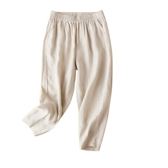 REALiKUN Women's Linen Wide Leg Pants Casual Loose High Waisted Flowy Palazzo Trousers with Pockets