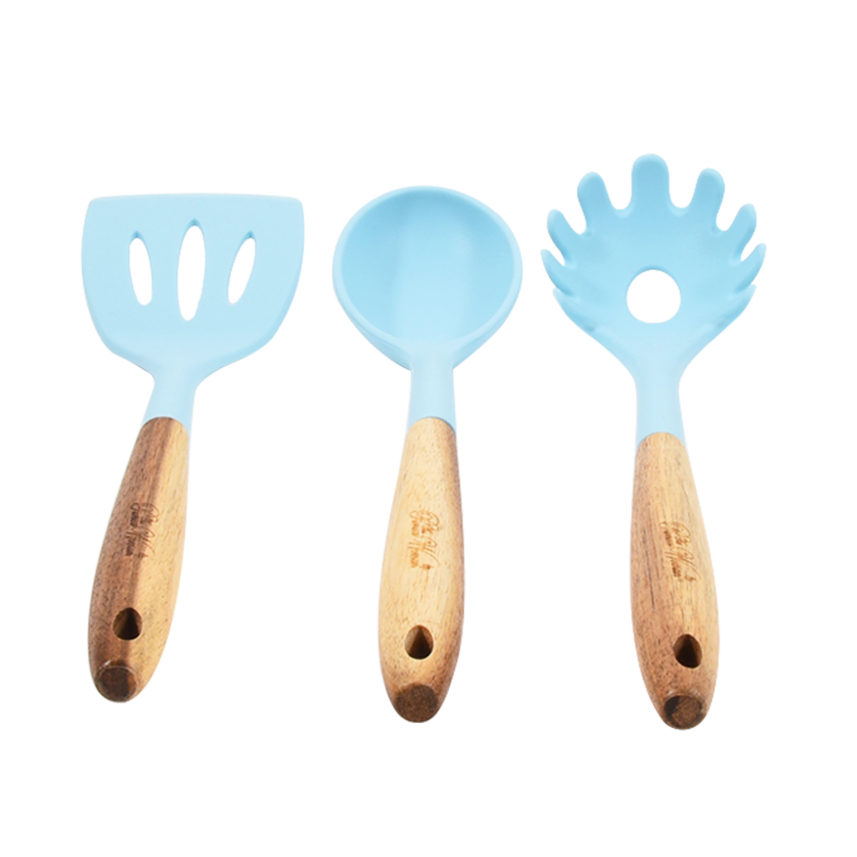  The Pioneer Woman Cowboy Rustic 3-Piece Silicone Head Utensil  Set with Acacia Wood Handle, Turquoise/Blue : Home & Kitchen