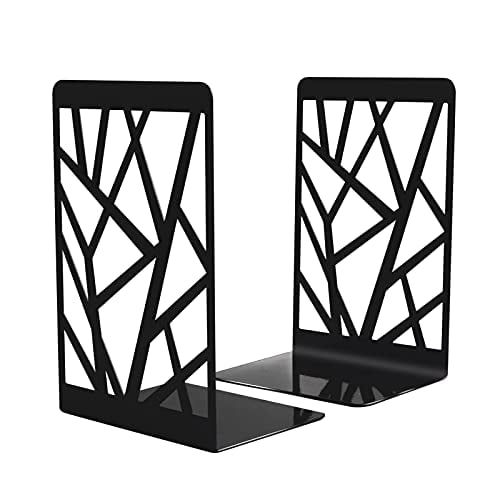 Black Bookends Supports Non Skid Book Stoppers Heavy Duty Book Shelf Holder 2 Pairs Decorative Book Ends Book Stand for Shelves Bookshelf Office School Library with 1 Pencil Holder Metal Bookends 
