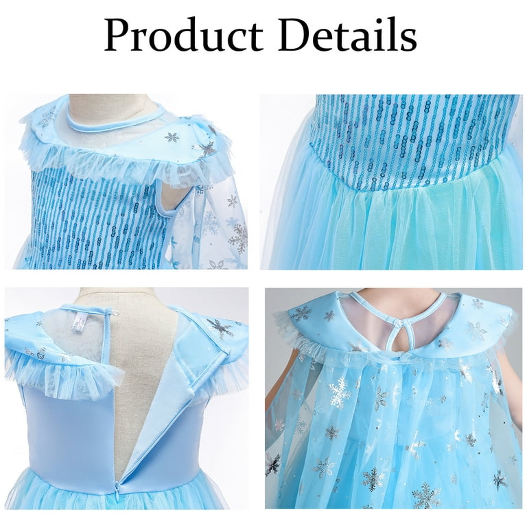 Avady Girls Halloween Princess Dress Costume, Frozen Elsa Blue with Cape,  Wand, Wig, Crown, Gloves, Kids Size - Walmart.com