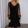 thumbnail image 2 of DHFJKG Dresses For Women Glitter V Neck Solid Color Mini Dress Mesh Sheer Long Sleeve Loose Soft Tunic Carnival Clubwear Trendy Dresses, 2 of 5