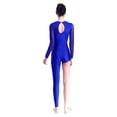 thumbnail image 2 of Zaldita Womens Sheer Mesh Patchwork Long Sleeve Bodysuit Rhinestones Dance Gymnastics Leotards Blue S, 2 of 6