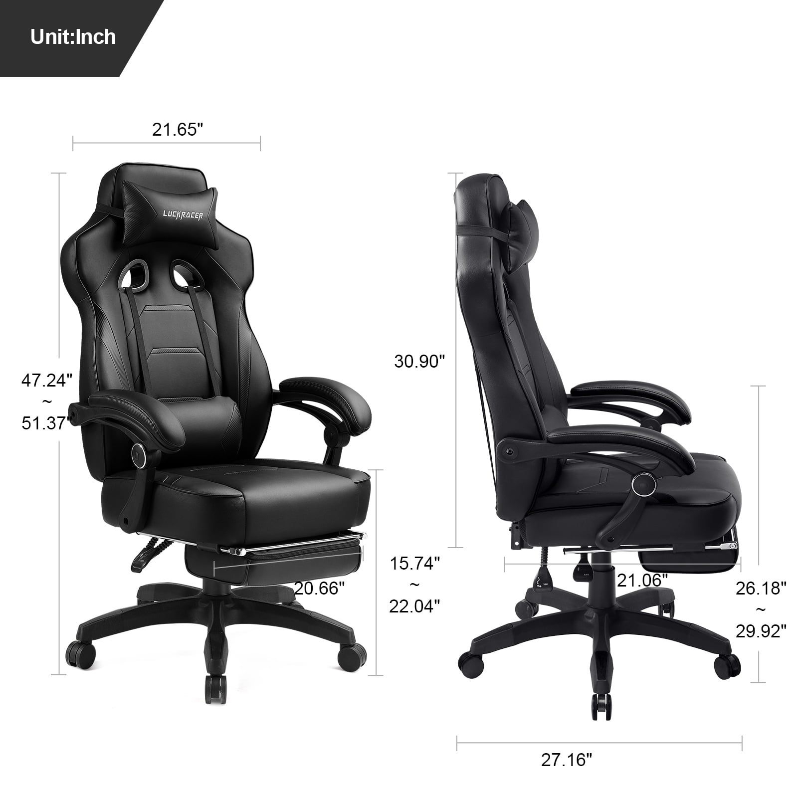 GTPLAYER Gaming Chair with Footrest, Ergonomic High‑Back Racing‑Style Computer Chair with Adjustable Lumbar Support & PU Leather, 350 lb Capacity