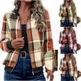 thumbnail image 7 of Plaid Bomber Jackets For Women Full Zip Up Collared Long Sleeve Coats Ladies Fall Casual Loose Fashion Tops With Pockets, 7 of 7