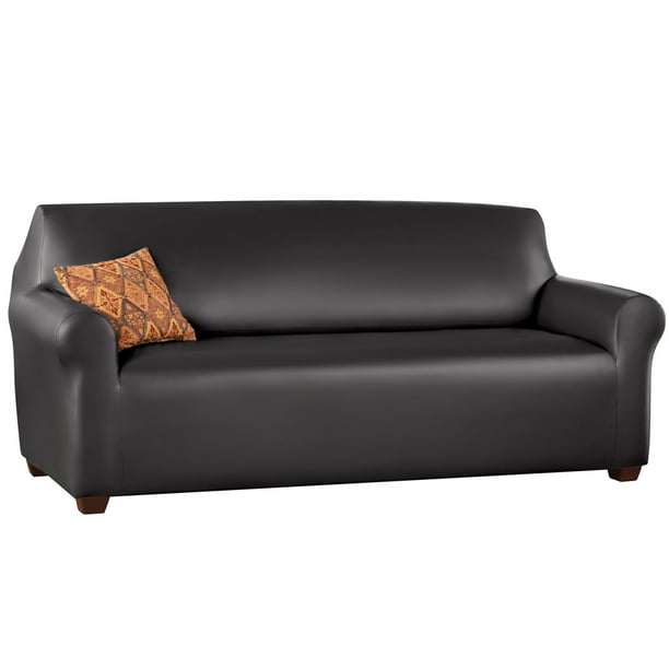 Collections Etc Faux Leather Furniture Stretch Slipcover Black Sofa Com Collections Etc Faux Leather Furniture, Black Leather Sofa Slipcovers