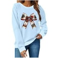 thumbnail image 2 of Ounisa Christmas Sweatshirt for Women Crewneck Christmas Bow Graphic Long Sleeve Shirt Xmas Holiday Party Pullover Sweater Tops, 2 of 4