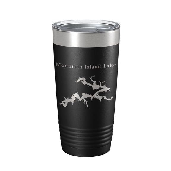 Mountain Island Lake Map Tumbler Travel Mug Insulated Laser Engraved Coffee Cup North Carolina 20 oz Black