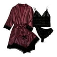 thumbnail image 2 of Tnhcen Women's Sexy 4-Piece Satin Sleepwear Set - Lace Bralette + Elastic Waist Shorts & Lace Panties Plus Size S-XL Silky Smooth Pajama Outfit, 2 of 7