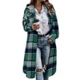 thumbnail image 3 of Otntypg Women's Flannel Hooded Plaid 2025 Shacket Thick Coat Winter Trench Coats for Warmth Button down Warm and Fuzzy Fleece Jacket with Flap Chest Pockets Green S, 3 of 4