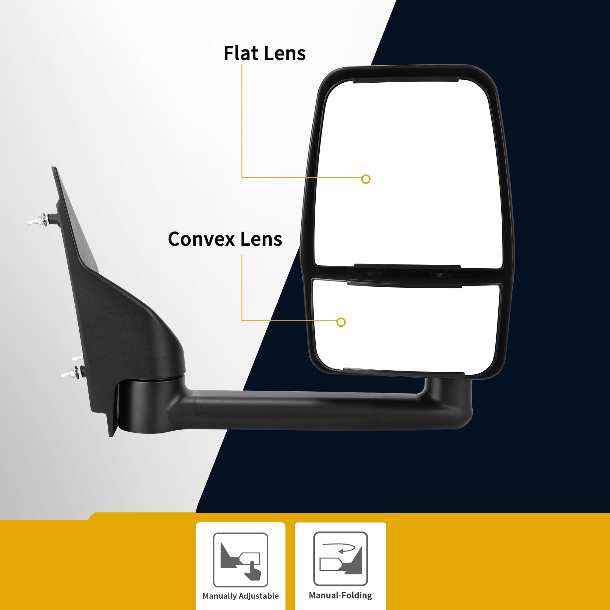 LEDKINGDOMUS Manual Folding Mirror Passenger Side Right for Chevy Express GMC Savana 1500 2500 3500 2003-2019 Models with Convex Lens and Adjustable Glass