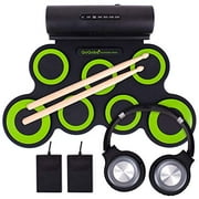QoQoba Electronic Drum Set for Kids | Adult Beginner Pro MIDI Musical Instrument Drum Practice Pad Kit Incl. Foldable Headphone | Drum Sticks | Great Holiday Birthday Gift for Kids Drum Set (GREEN)