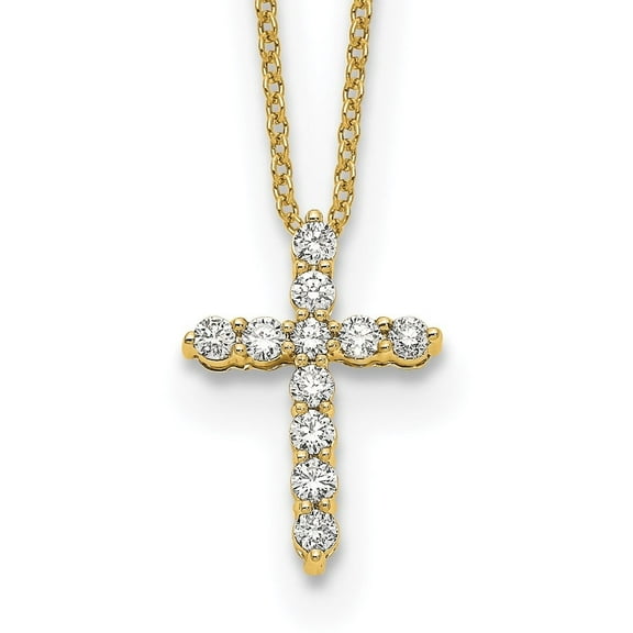 Auriga Fine Jewelry 14K Yellow Gold 1.9 mm Lab Grown Diamond Cross Necklace for Women 18"