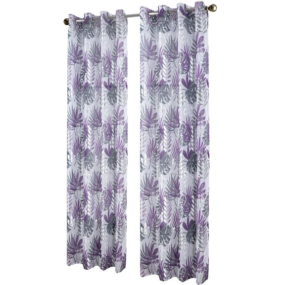RT Designer Collection Fern Foil Printed Doily Luxurious Decorative Grommet Curtain Panel 54" x 90" Lilac