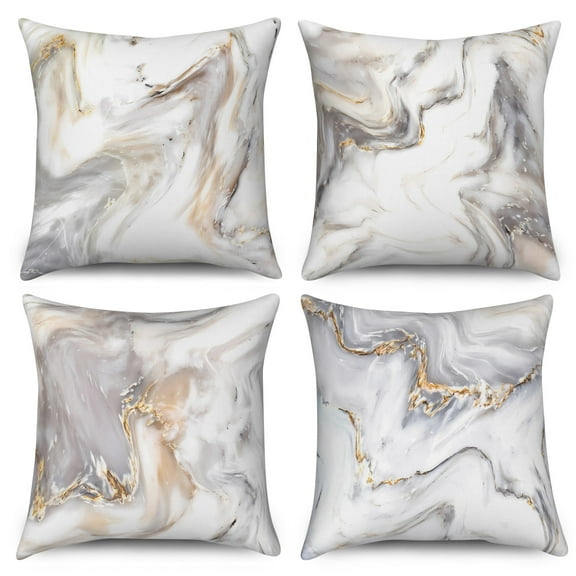 PBOBRIICH Gray Marble Throw Pillow Covers Set of 4,Modern Linen Pillowcase for Living Room Bedroom Decor,18x18 Inch
