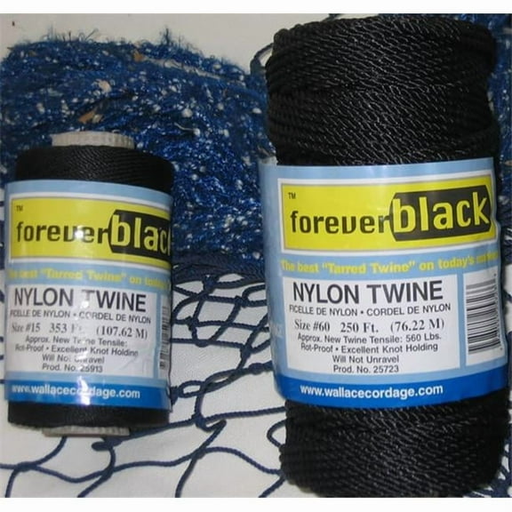 Wallace Cordage T-24 Tarred Twisted Nylon Twine 1 lbs tubes in Black - Size 24