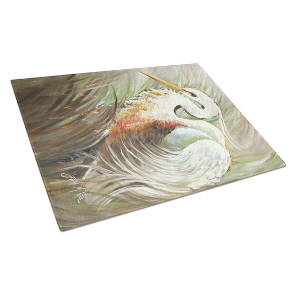 Caroline's Treasures White Egret Glass Cutting Board Large