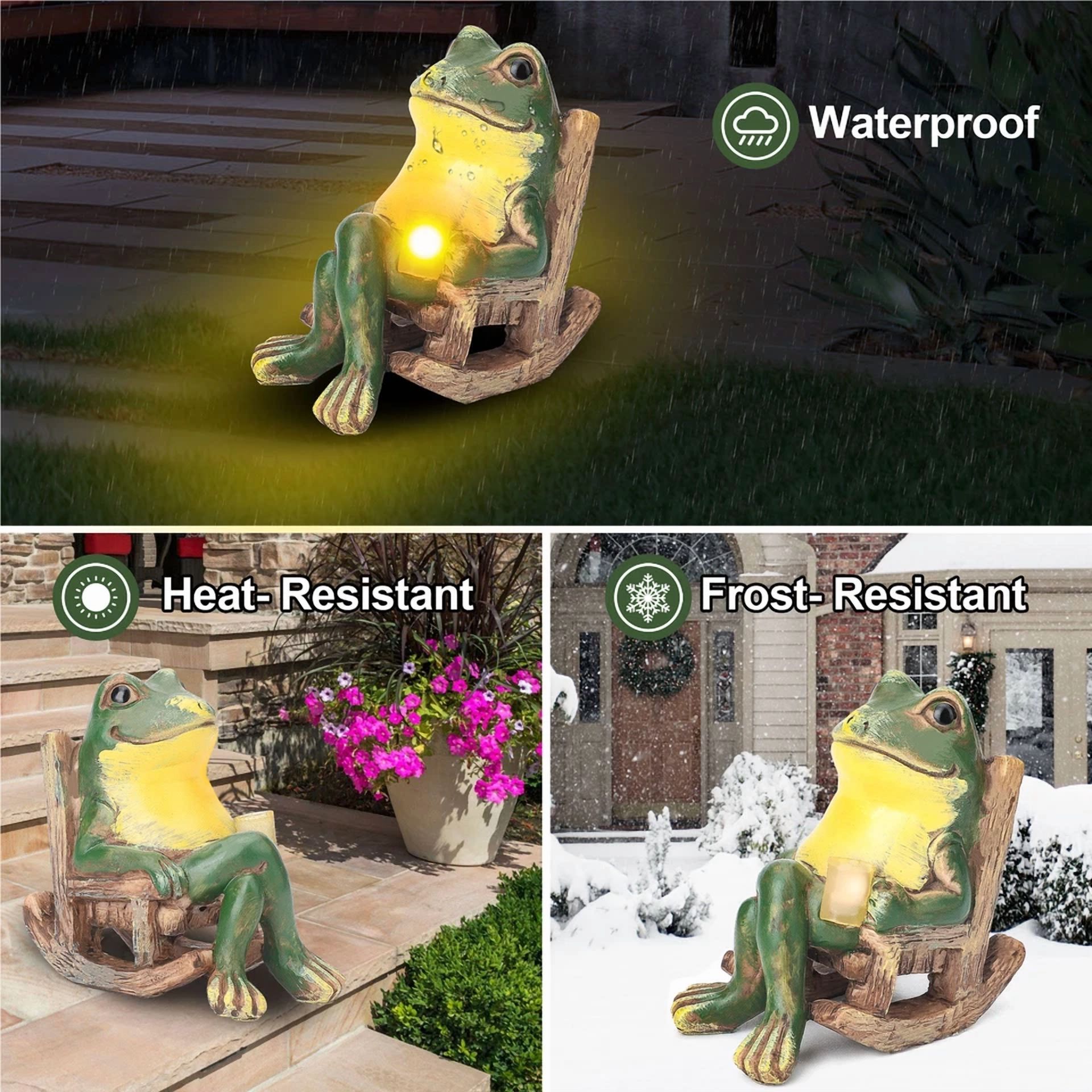CIRCLE- Frog Garden Statue With Light Lawn Ornament Garden Figurine Light Yard Art Decor