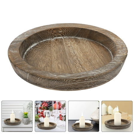 HONMEET Wooden Round Tray Table Set, Decorative Coffee Serving Trays for Home Decor, 8.06 x 8.06 x 0.98 inches