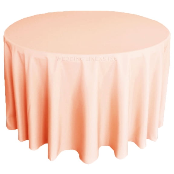 Wedding Linens Inc. 120'' Round Premium(200 GSM) Polyester Linen Tablecloth - Apricot / Peach