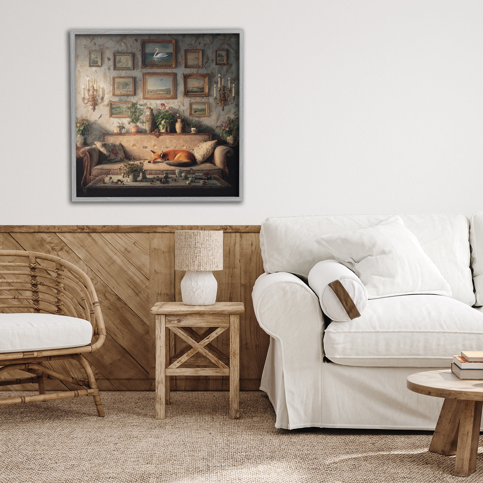 Stupell Industries Vintage Parlor with Fox Gray Framed Giclee Art, design by The Wands Want