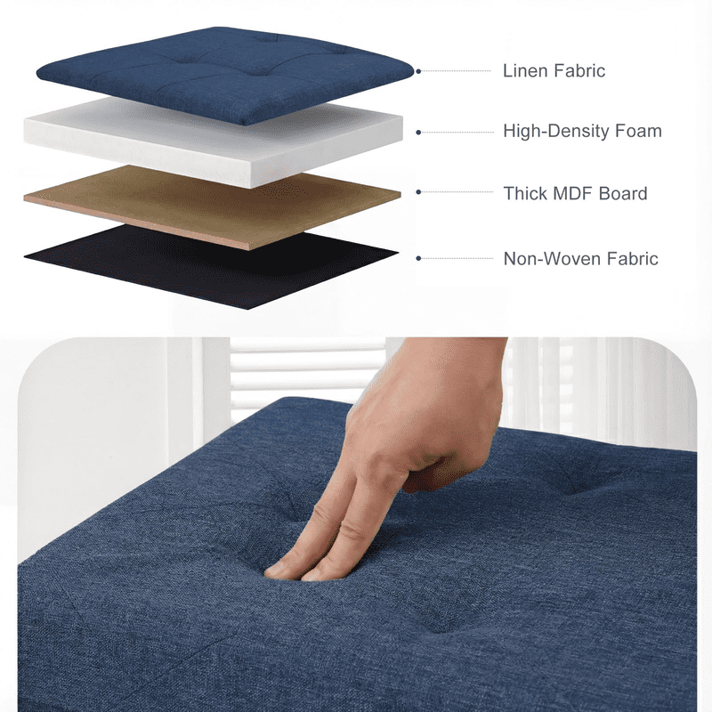 Telyra 43" Foldable Storage Ottoman Bench Fabric Footrest Stool with Foam Padded Seat, Blue
