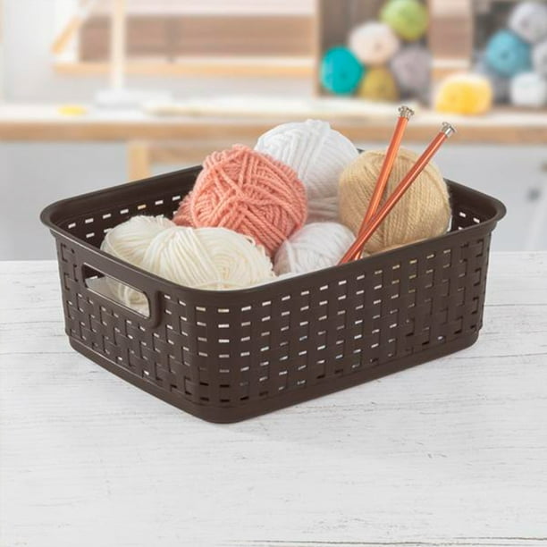 Sterilite Decorative Wicker Style Short Weave Basket Espresso 18