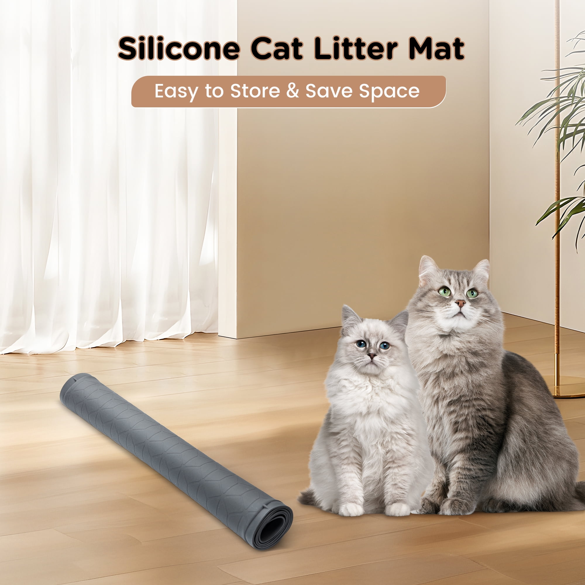 GokeLQ Cat Litter Mat Waterproof, 34" x 23" Non-Slip Silicone Large Cat Litter Mat, Cat Litter Box Mat for Litter Trapping, Easy to Store Kitty Litter Mat, Dark Gray