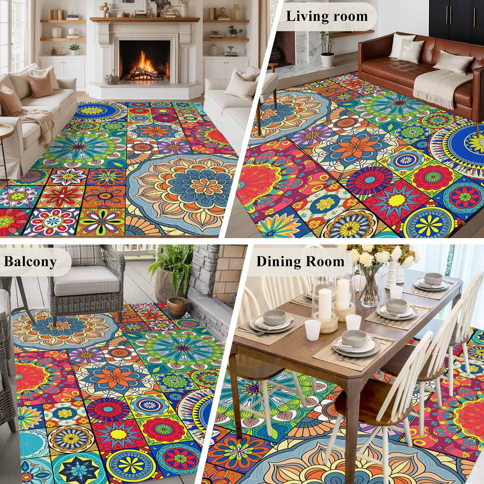 5x8 Area Rugs for Living Room, Colorful Ethnic Non Slip Area Rugs for Kitchen Bedroom Entryway, National Modern Geometric Blue Green Washable Carpet Runner Rug Floor Mats for Bedroom Home Decor