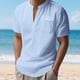 thumbnail image 4 of Ceisia Men's Slim Fit Short Sleeve Henley Shirt with Chest Pocket Casual Summer Top Light Blue XXXL Gifts, 4 of 9