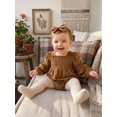 thumbnail image 5 of RUINIXCW Infant Girl Outfit Puff Long Sleeve Square Neck Bubble Romper and Headband, 5 of 8