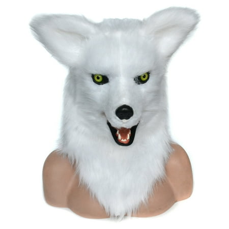 HOMCOM White Fox Costume Mouth Mover Mask