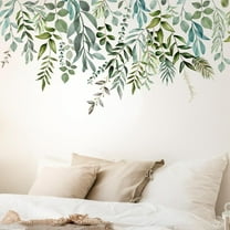 Green Plants Leaves Wall Stickers Peel and Stick Leaf Wall Stickers Decor Large Hanging Vine Wall Decals Watercolor Style Wall Decals for Bedroom Living Room Sofa TV Background 1 Sheet
